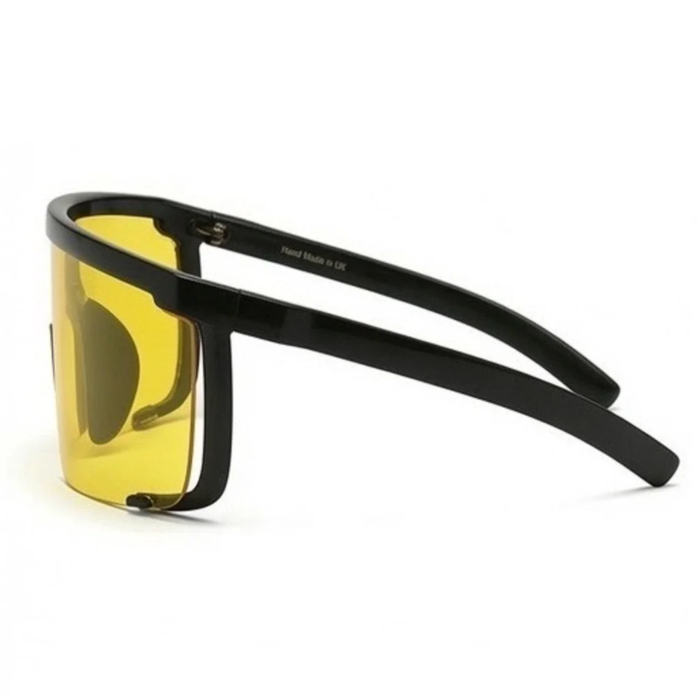 Mens Oversized Shield Sunglasses Yellow Lens Black Frame Flat Top Safety Eyewear